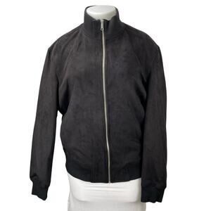 Zara Women's Black Faux Suede Full Zip High Neck Long Sleeve Coat Jacket Size XL